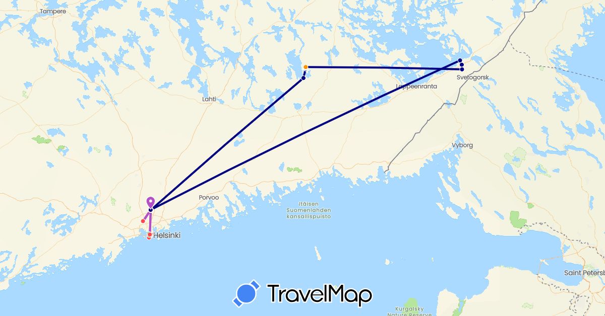 TravelMap itinerary: driving, bus, train, hiking, hitchhiking in Finland (Europe)